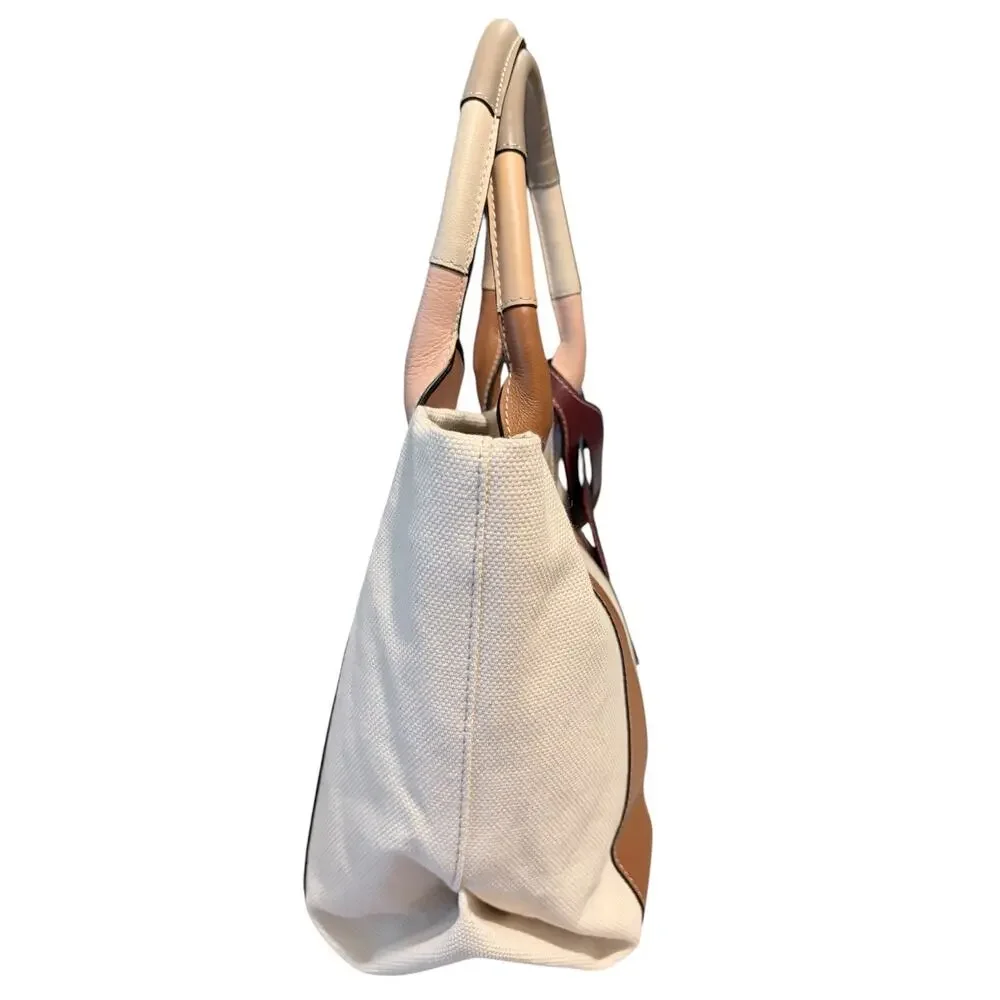 See by Chloé Ivory Canvas Tote Bag Tan Blush Leather Trim Dual Handle w/ COA